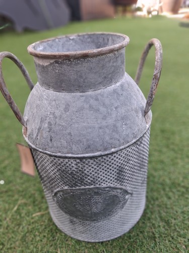Vintage grey tin milk - vintage, churn