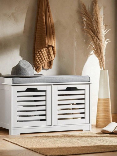 White hallway storage bench - white,