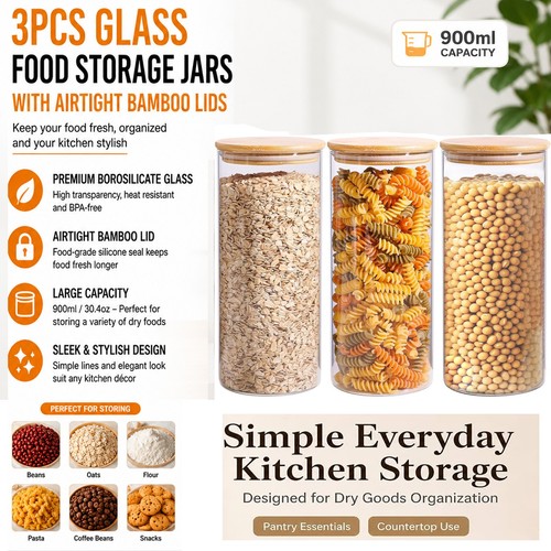 3pcs glass food storage jars - storage,