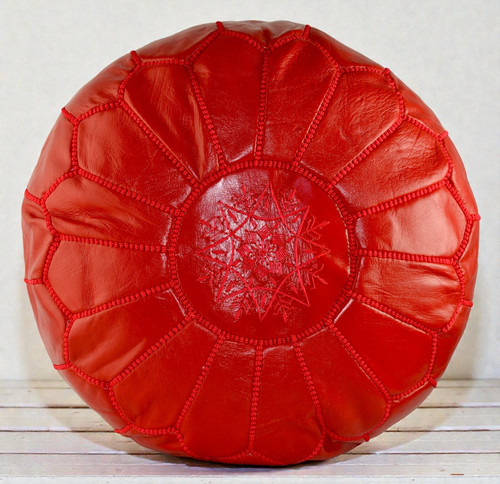 Moroccan red leather pouffe - red,
