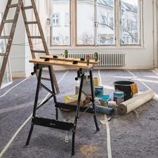 4-in-1 Work Bench Saw Horse Clamp Table w/ Rulings Tool Holes Foldable Black