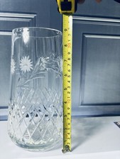 Vintage Edinburgh Crystal Vase Hand Etched Daisy Pattern RARE  9” Tall