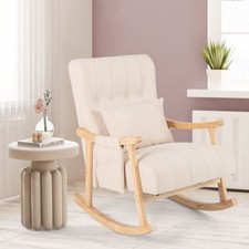 Upholstered Rocking Chair with Cushion Lumbar Pillow and Side Pocket