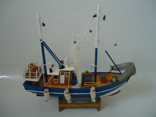 Blue white crab boat trawler - blue,