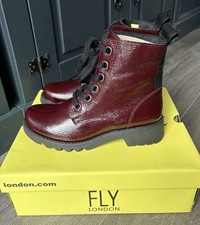 Fly London Ragi539FLY Burgundy Leather Ankle Boots Size 6