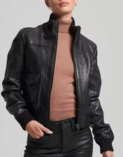 Black Leather Jacket Women Bomber/Flight Jacket Pure soft Lambskin leather
