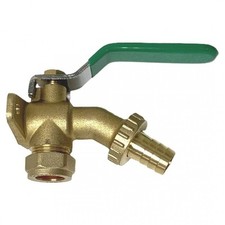 15mm Outside Garden Hose Bib Tap Quarter Turn Lever & Wall Plate Brass One Piece
