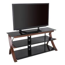 TV Stand Modern Black Glass and Walnut Legs Unit up to 60" inch HD LCD LED TVs