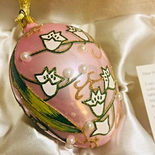 Joan Rivers Classics Faberge Inspired Egg Christmas Ornament Glass Pearl Glitter