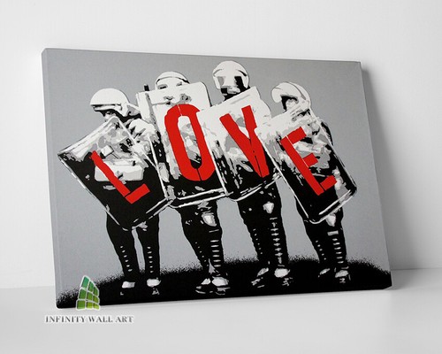 Love riot cops graffiti - love,
