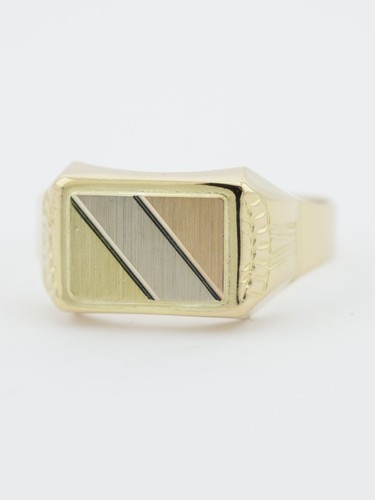 Gold stripe signet ring 18ct - stripe,