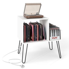 COSTWAY Record Player Stand Turntable Stand Mid-century Modern End Table-White