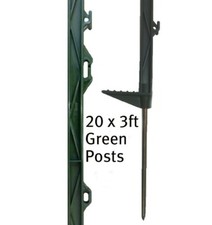 20 X GREEN 3FT POLY POSTS -  90cm 36' Electric Fencing Fence Stakes Pony Sheep