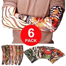 [6 Pack] Fake Nylon Temporary Tattoo Sleeves Arm Stockings For Cool Men 