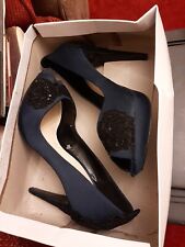Jenny Packham Blue Satin Diamanté Jewelled Heels Court Shoes Sequin UK 7 EU 40