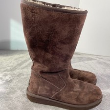 UGG Boots Sumner Womens 9 Brown Tall Suede Sheepskin Lined Zipper 1005375