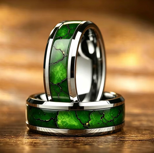 Mens green inlay ring silver - mens,