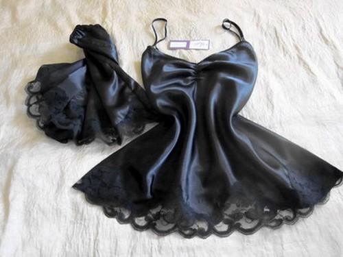 Black satin cami pyjamas - satin,