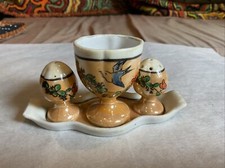 Vintage Japanese Hand Painted Lustre Ware Eggshell Porcelain klimax Egg Cup Set