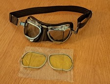 HALCYON Motorcycle Goggles – Brown Leather Compact style CLASSIC VINTAGE DGR