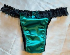 Emerald Green SATIN Black Lace Sissy Panties for men cd tv sexy  Ladies knickers