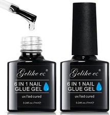 Gelike ec 6 in 1 Gel Nail Glue for Clear Nail Tips Extra Strong 2x7ml, Need Cur
