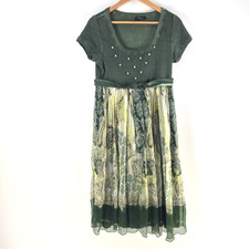 Peruzzi dress womens size 42 aus 12 fit flare green stretch silk blend 123524