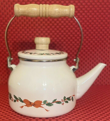 Enamel teapot christmas - enamel,