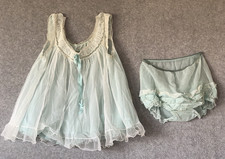Romantic Vintage Seamprufe 1950's 2 pc Set Blue Green Lace Bridal Peignoir Set M