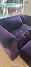 Habitat Louis Aubergine Velvet Loveseat Sofa & Pouffe SL9 8HL COLLECTION ONLY
