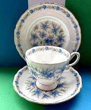 Vintage Royal Tuscan Tea Set Tea Trio,Teacup,Saucer,Plate Blue"Love in the Mist"