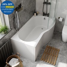 Bathroom Suite P Shaped Right Hand Shower Bath Glass Screen Front Bath Panel