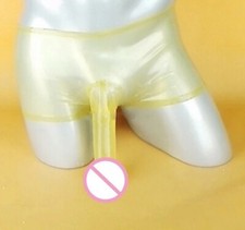 Mens Latex Rubber Sheath Pants Shorts Briefs Male Underwear Clear Translucent