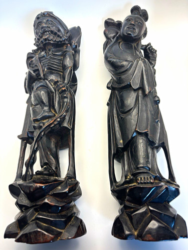 Antique carved dark hardwood - carved,