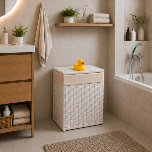White wicker laundry basket - white,