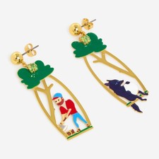 Les Nereides N2 Earrings,  Gold Tong  Tree Drop , 18k Gold plated, rrp:£115 new
