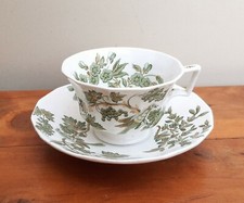 Copeland Spode Felspar Breakfast Cup & Saucer 4841 Bat Print Green Bird Floral 