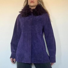 Vintage 00s purple afghan genuine suede mongolian wool collar