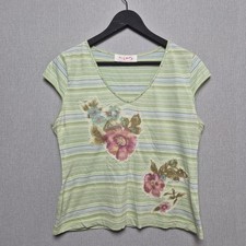 Vintage Rene Derhy T Shirt Womens Size 12 Striped Applique Lime Green Pastels