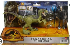 Jurassic World park Dr. Ian Malcolm & Velociraptor Figures 2pk, brand new