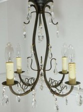 Stylish Vintage French 4 Light Brass and Crystal Birdcage Chandelier