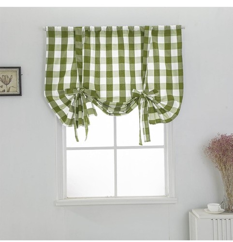 Plaid tie curtains - tie, up