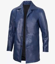 Men's 3qtr Coat Button Closer Blue Real Sheep Leather Jacket Coat Lamb Skin Gift