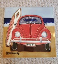 Peter Adderley Retro VW Beetle Ceramic Glazed Hanging Tile