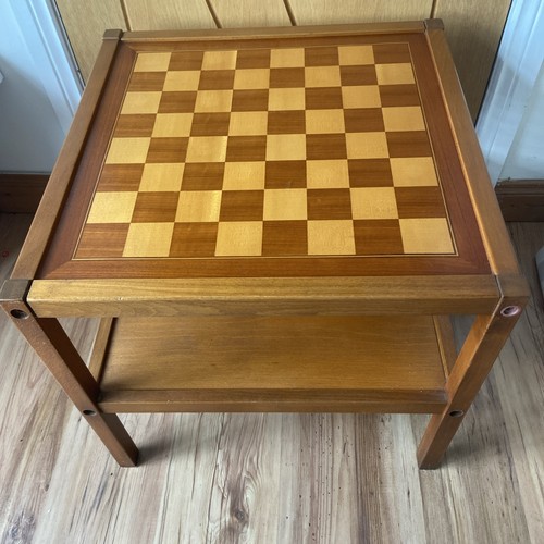 Teak chess coffee table - table, mid