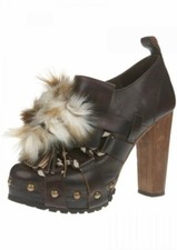 TOPSHOP UNIQUE 2010 RETRO 60S 70S BROWN LEATHER CLOG SHOES UK 4 EU 37 US 6.5 NEW