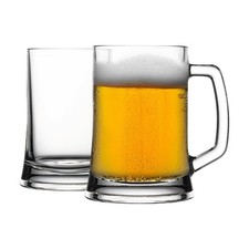 2x 500ml Pub Glass Beer Mugs with Handle Barware Stein Tankard Pint Glasses