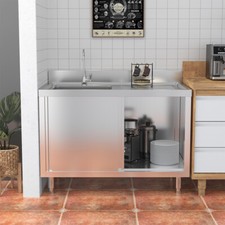 Stainless Steel Commercial Kitchen Work Table Sink Cabinet 1.0 Bowl Drainer Unit