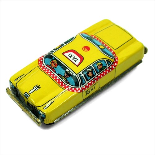 Vintage tin plate yellow taxi - tin,