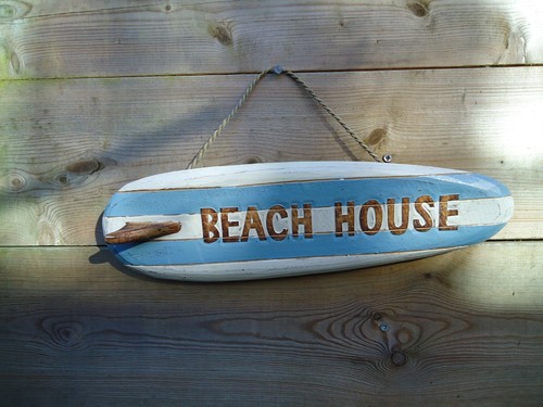 Surfboard beach house sign - surfboard,